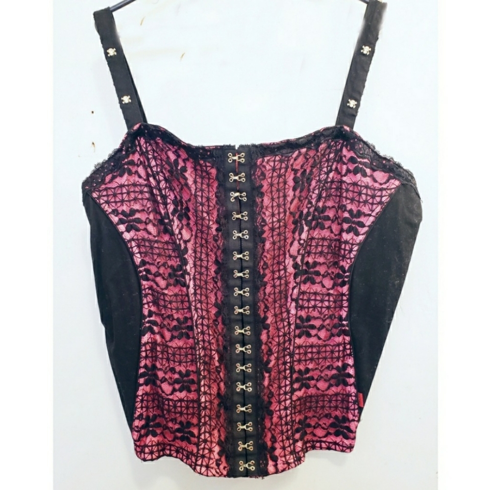 Vintage Tripp NYC pink black corset skulls 4X